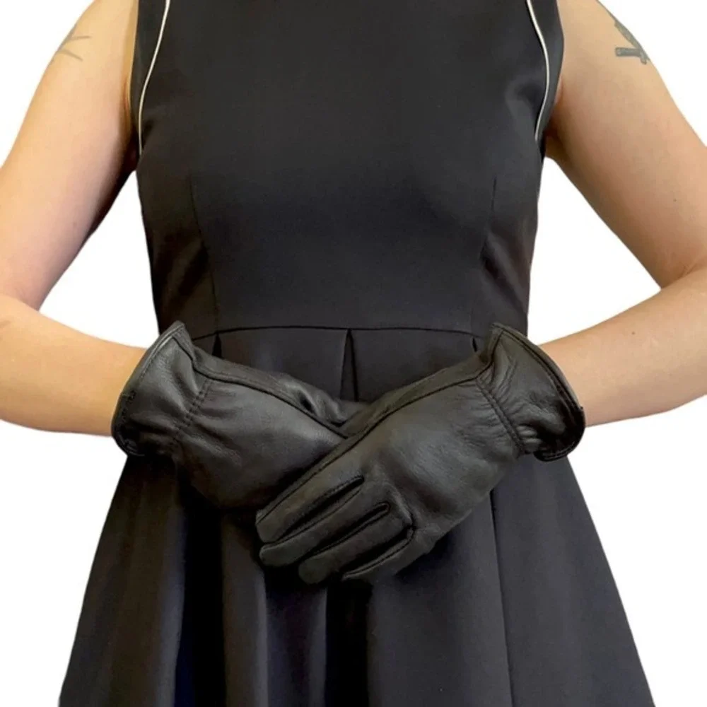 Deerskin Leather Black Winter Gloves - Size M / 7.5